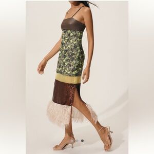 Anthropologie Floral Faux-Feather Midi Dress